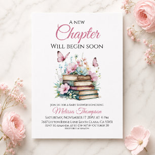 Storybook New Chapter Pink Girl Book Baby Shower Invitation