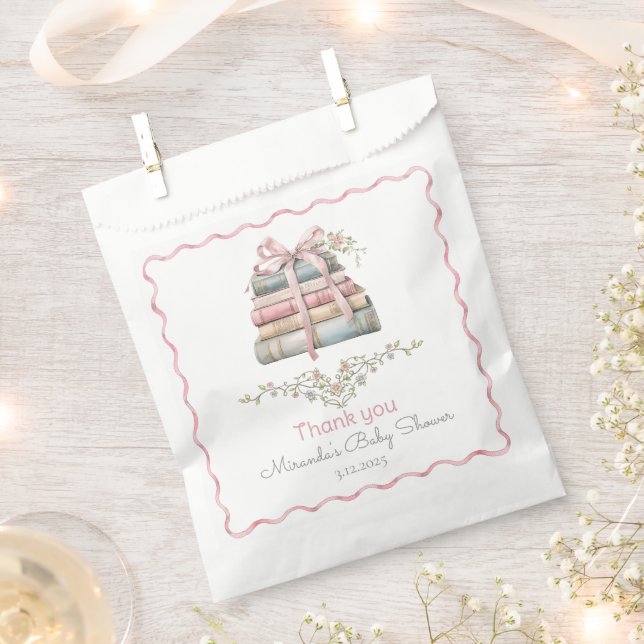 Storybook New Chapter pink ribbon girl baby shower Favour Bags (Clipped)