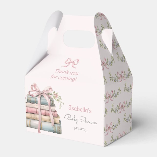 Storybook New Chapter pink ribbon girl baby shower Favour Box (Front Side)