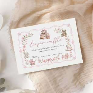 Storybook Nursery Floral Bear Diaper Raffle Enclosure Card
