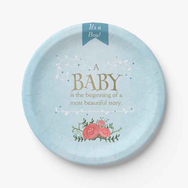 Storybook Paper Plates Baby shower It's a Boy Blue (Front)