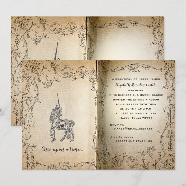 Storybook Perfect Unicorn Baby Girl Shower Invitation (Front/Back)