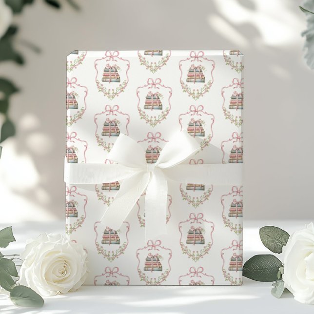 Storybook pink Bow New Chapter baby shower Wrapping Paper (Creator Uploaded)