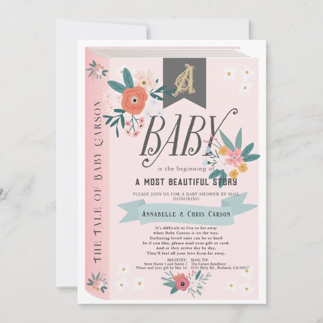 Storybook Pink Floral Girl Baby Shower by Mail Invitation (Front)