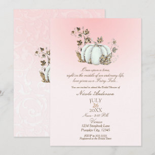 Storybook Pink White Pumpkin Fairy Tale Bridal Invitation