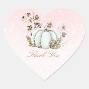 Storybook Pink & White Pumpkin Fairy Tale Party Heart Sticker