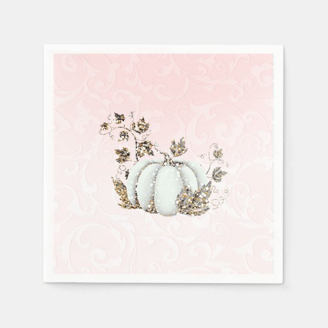 Storybook Pink & White Pumpkin Fairy Tale Party Napkin (Front)