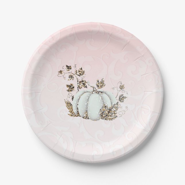 Storybook Pink & White Pumpkin Fairy Tale Party Paper Plate (Front)