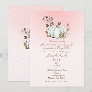 Storybook Pink & White Pumpkin Fairy Tale Wedding Invitation