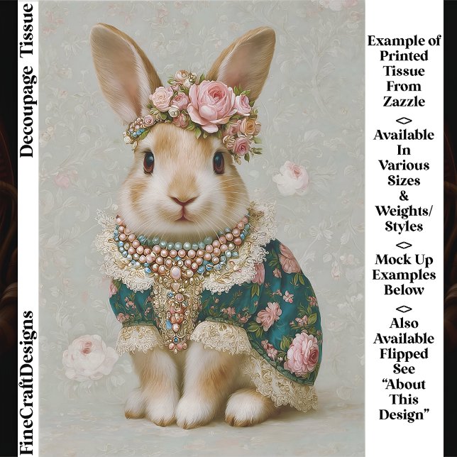 Storybook Rabbit in Floral Dress EV8L Decoupage Tissue Paper (Creator Uploaded)