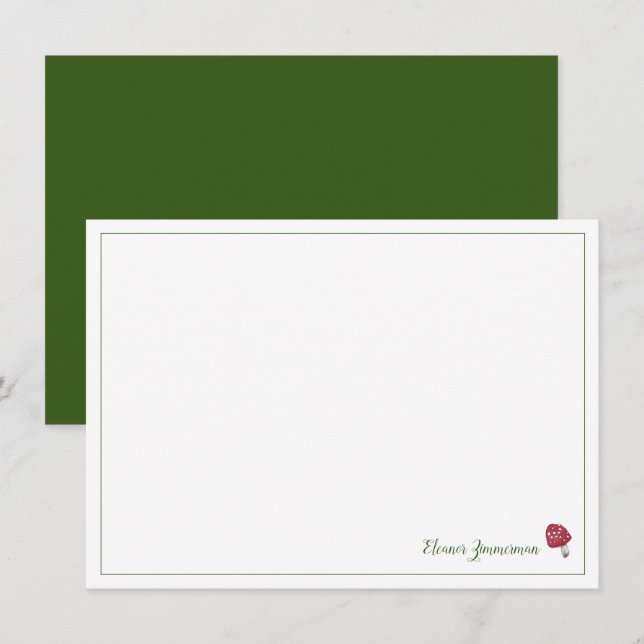 Storybook Red and Green Mushroom Flat Note Card (Front/Back)