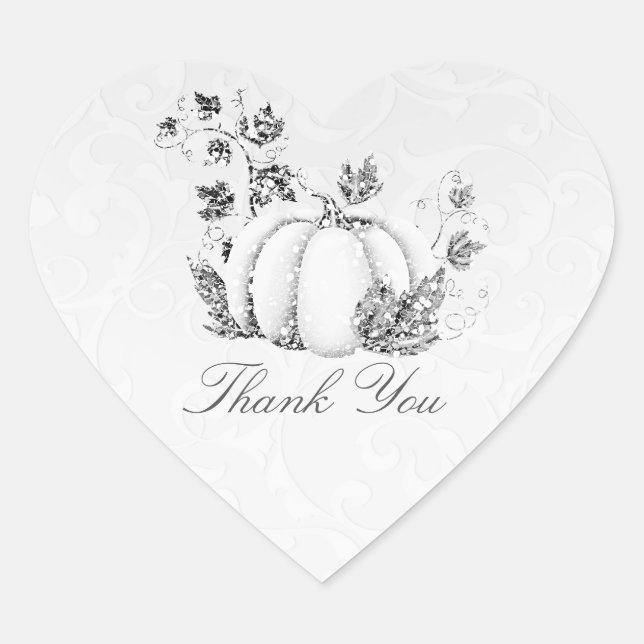Storybook Silver White Pumpkin Fairy Tale Party Heart Sticker (Front)