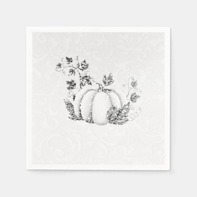 Storybook Silver White Pumpkin Fairy Tale Party Napkin (Front)