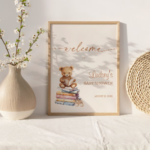 Storybook Teddy Bear Baby Shower Boho Welcome Poster