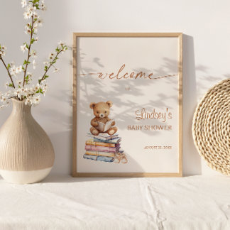 Storybook Teddy Bear Baby Shower Boho Welcome Poster
