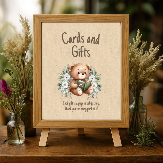 Storybook Teddy Bear Cards Gifts Baby Shower Poster (Storybook teddy bear baby shower Cards and gifts poster)
