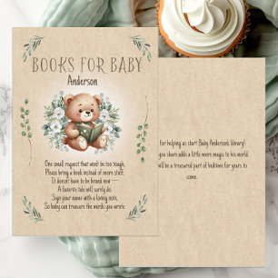 Storybook Teddy Bear Sage Tan Vintage Books Baby Enclosure Card