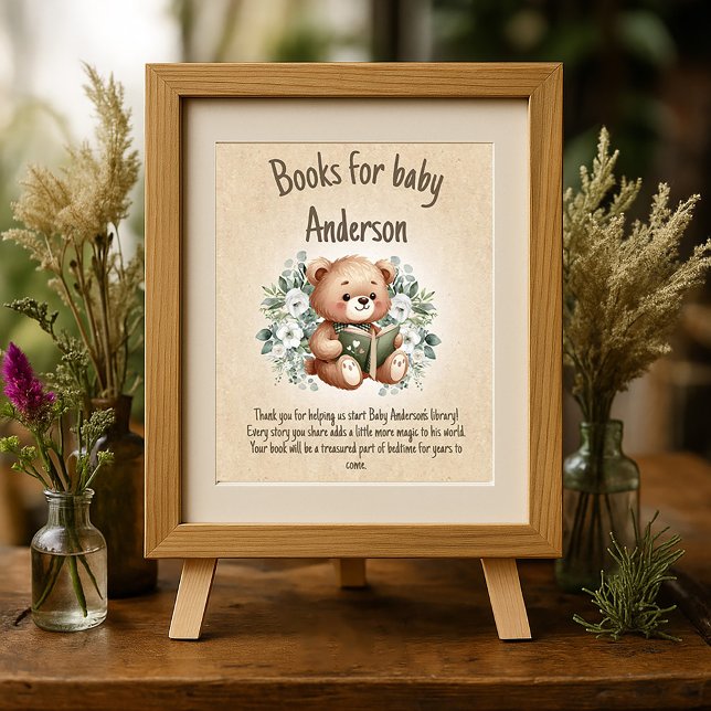 Storybook Teddy Bear Vintage Books Baby Poster (Books for baby thank you poster (only))