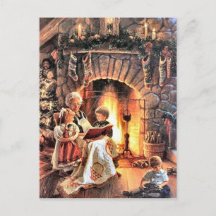 Storybook Time With Grandma At Christmas Holiday Postcard