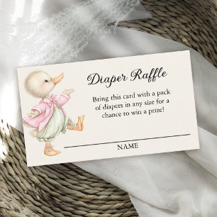 Storybook Vintage Girl Duck Diaper Raffle Enclosure Card