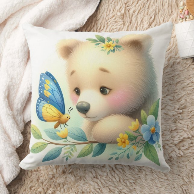 Storybook Woodland Babies Bear And Butterfly Cushion (Blanket)