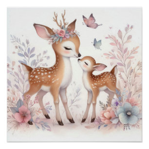 Storybook Woodland Babies Deer Love Poster