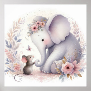 Storybook Woodland Babies Elephant And Mouse Poster