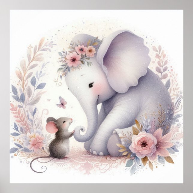 Storybook Woodland Babies Elephant And Mouse Poster (Front)