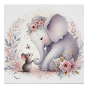 Storybook Woodland Babies Elephant And Mouse Poster