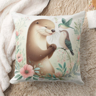 Storybook Woodland Babies Otter And Bird Cushion