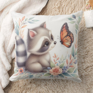 Storybook Woodland Babies Racoon And Butterfly Cushion