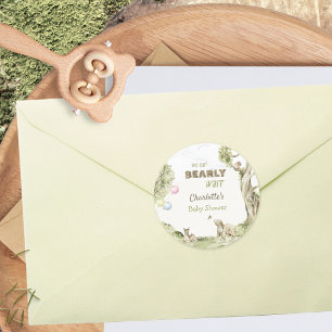 Storybook Woodland Bearly Wait Baby Shower Classic Round Sticker