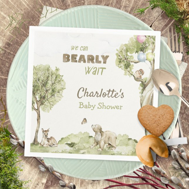 Storybook Woodland Bearly Wait Baby Shower Napkin (Watercolor Woodland Bearly Wait Baby Shower Napkins ©Susanne Sachers - Sunny Mind 🌞)