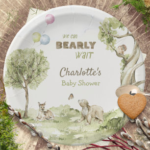 Storybook Woodland Bearly Wait Baby Shower Paper Plate