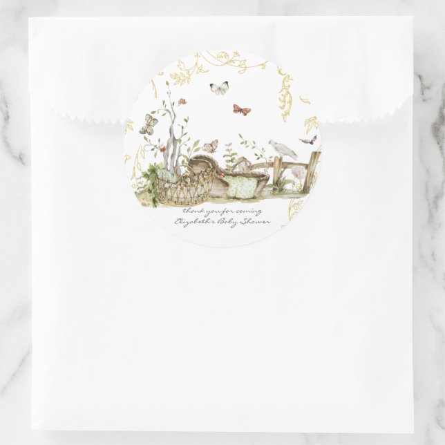 Storybook | Woodland Forest Baby Shower Classic Round Sticker (Bag)