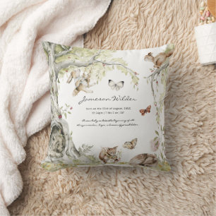 Storybook Woodland Forest Birth Stats Cushion