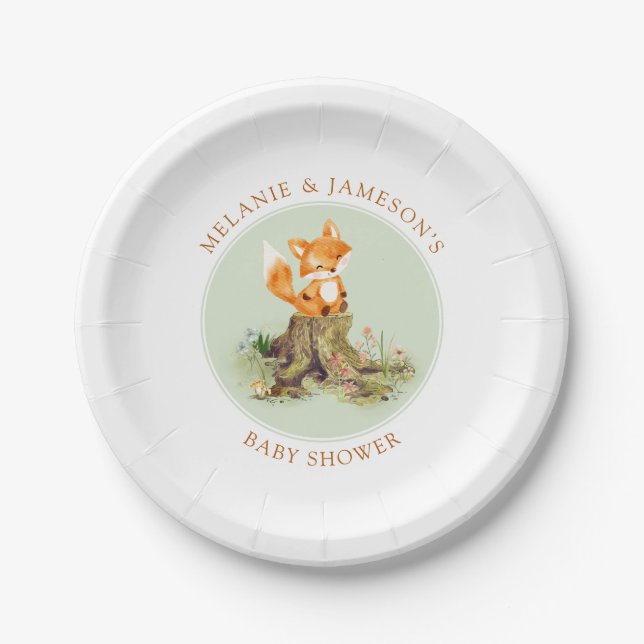 Storybook Woodland Fox Baby Shower Paper Plate (Front)
