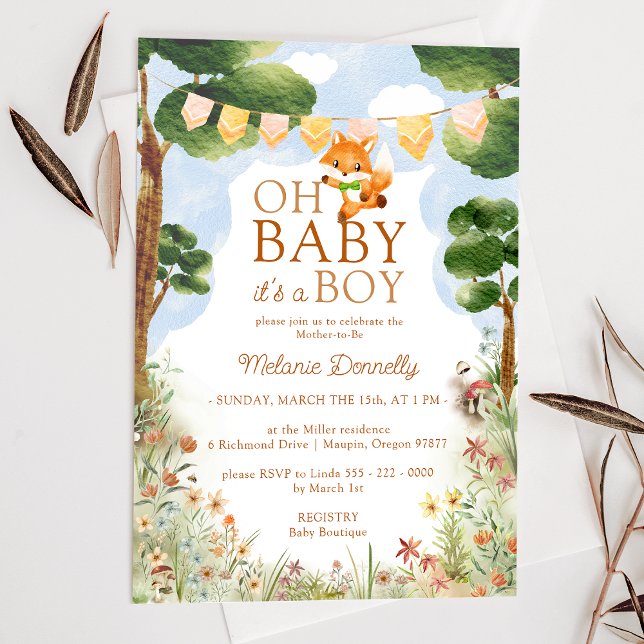 Storybook Woodland Fox Oh Baby Boy Shower Invitation (Creator Uploaded)