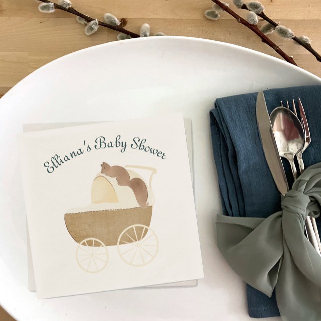 Storybook Woodland Friends Baby Carriage Squirrel Napkin (Creator Uploaded)