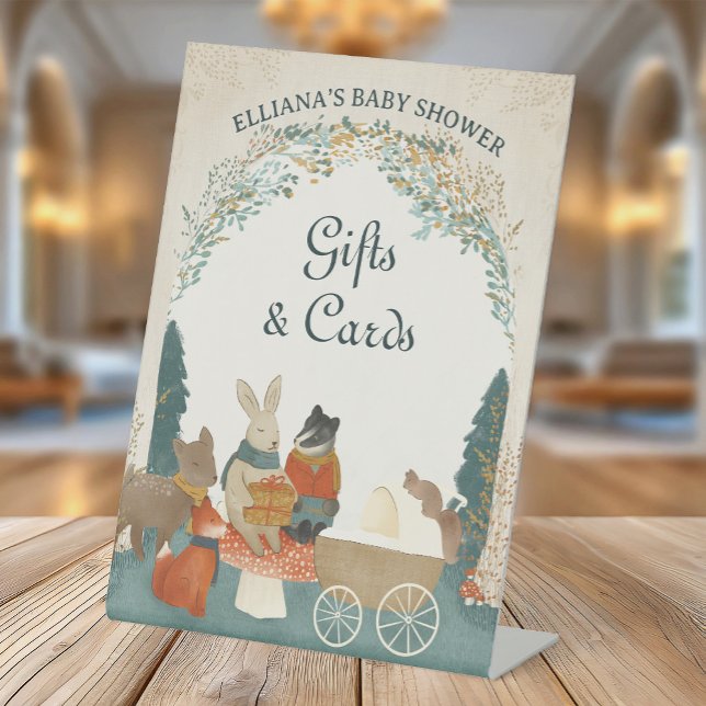 Storybook Woodland Friends Baby Shower Gift Pedestal Sign (Creator Uploaded)