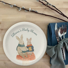 Storybook Woodland Friends Bunnies Baby Shower Paper Plate