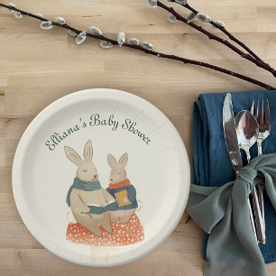 Storybook Woodland Friends Bunnies Baby Shower Paper Plate