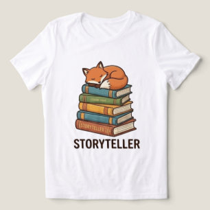 Storyteller Sleeping Fox on Stack of Books Tri-Blend Shirt