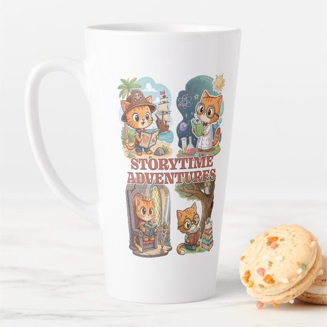 Storytime Adventures – A Journey Through Books Latte Mug (In Situ)