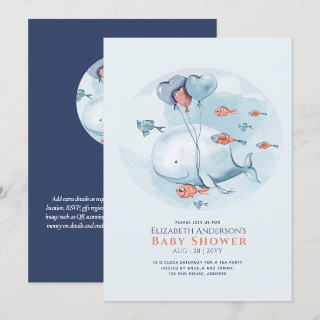 Storytime Ocean Life BABY SHOWER Blue Whale Invita Invitation (Front/Back)