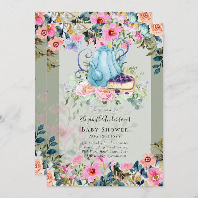 Storytime Tea Party Baby Shower Invitations (Front/Back)