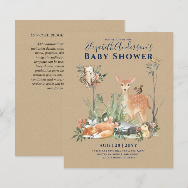 Storytime Woodland Animals Forest Baby Shower Invi (Front/Back)