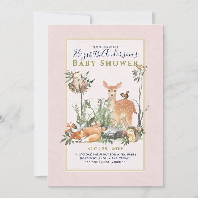 Storytime Woodland Animals Forest Baby Shower Invi Invitation (Front)