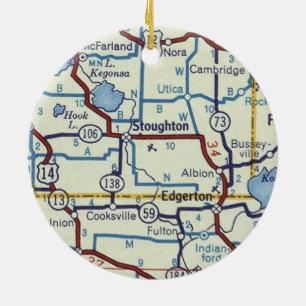 Stoughton WI Vintage Map Ceramic Tree Decoration