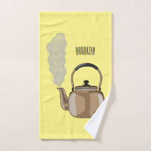 Stovetop or hob kettle cartoon illustration bath towel set
